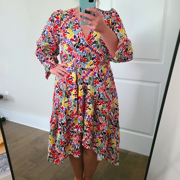 Eloquii Dresses & Skirts - Eloquii Faux Wrap Colorful Abstract Floral High-low  Fiesta Dress